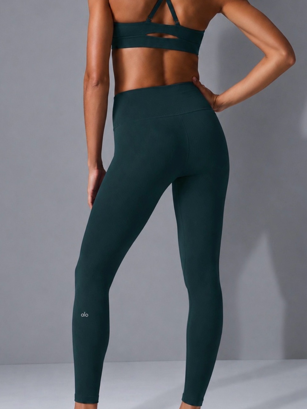 ALO Yoga Seamless High Rise Ribbed Leggings Midnight Green XS